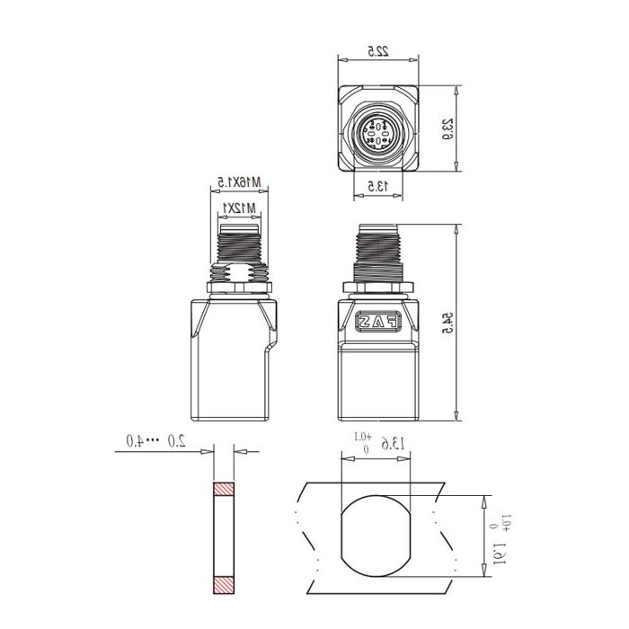 M12 4Pin D-coded 母头直型转RJ45直型、0C4E01