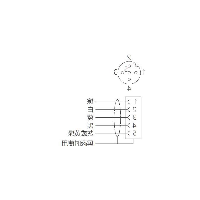 M12 5Pin、引脚5灰、母头90°、单端预铸PVC非柔性电缆、带屏蔽、灰色护套、64S287-XXX